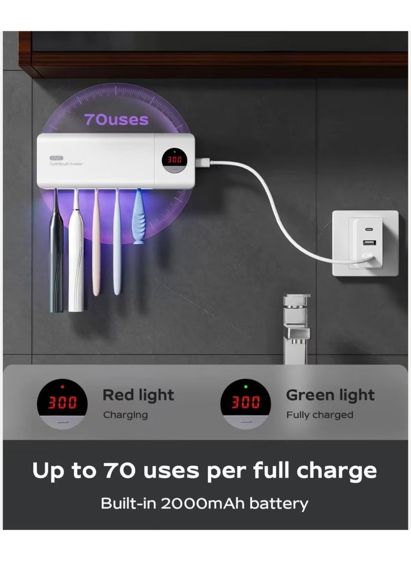 الأشعة فوق البنفسجية مطهر فرشاة الأسنان، حامل مطهر فرشاة الأسنان، تعقيم ووظائف التوقيت، 2000mAh قابل للشحن اللاسلكي الجدار المثبت مطهر فرشاة الأسنان للحمامات (الأبيض) - Image 2